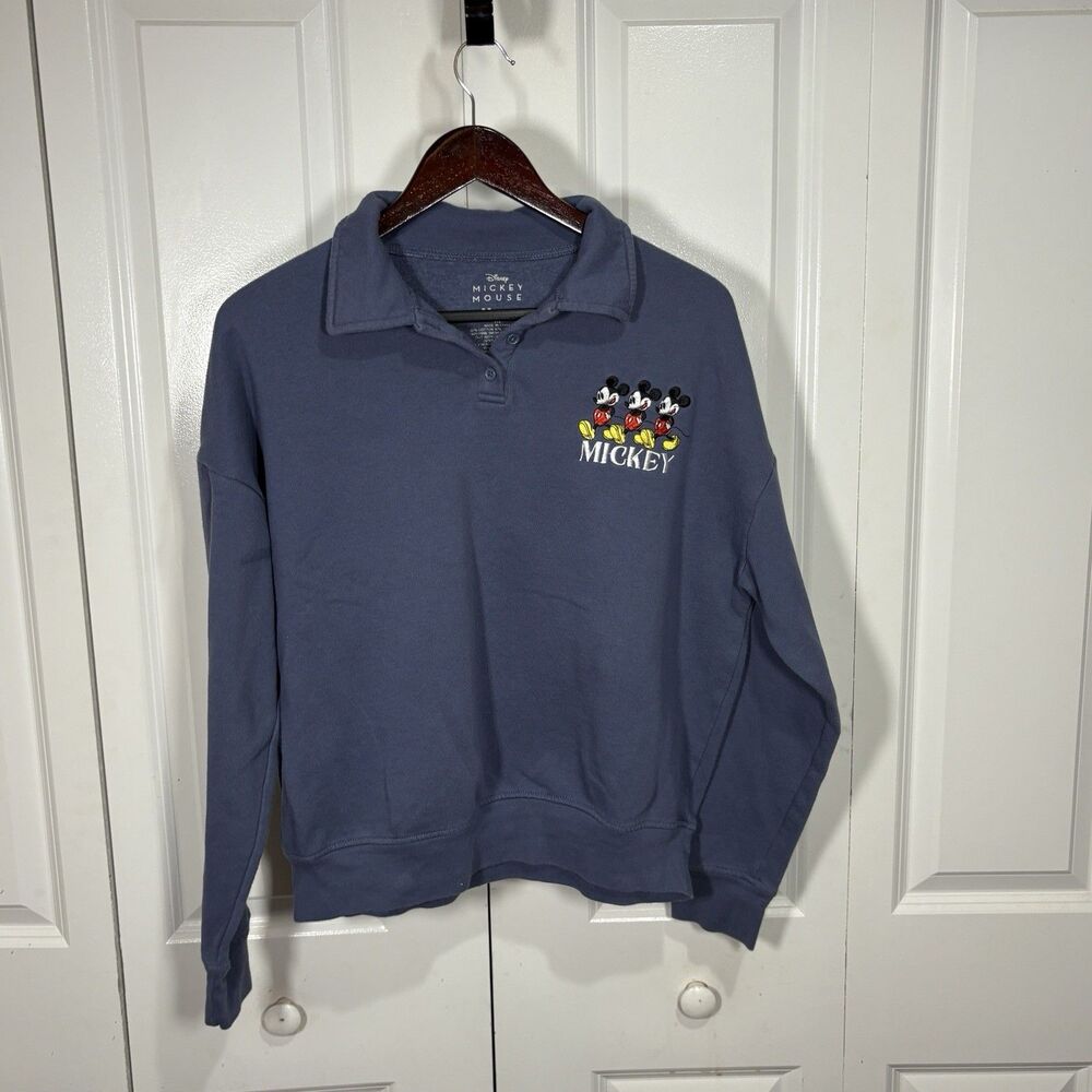 Disney Mickey Mouse Womens M Polo Sweatshirt Blue Embroidered Vintage Y2K Retro